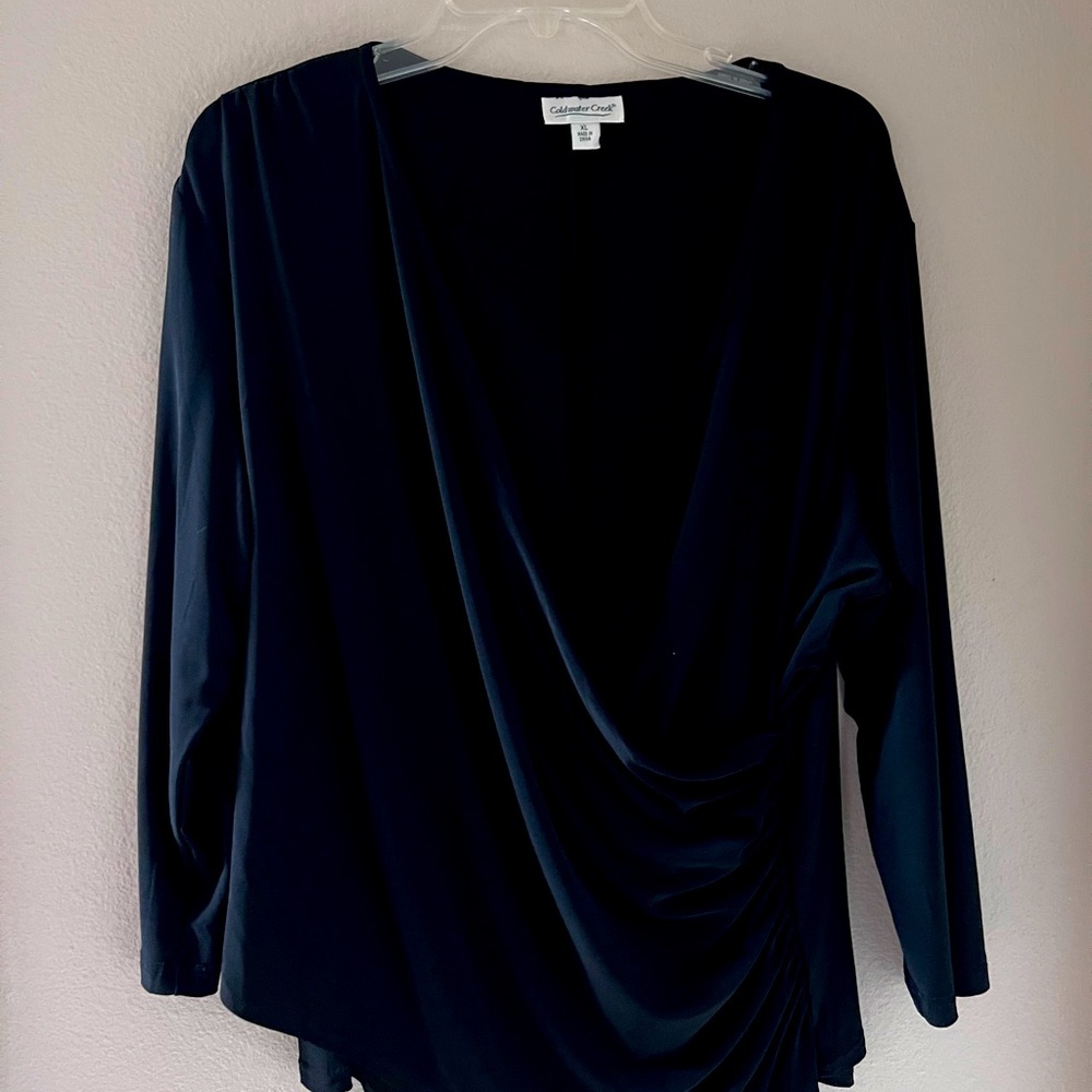 Flattering cross body black shirt